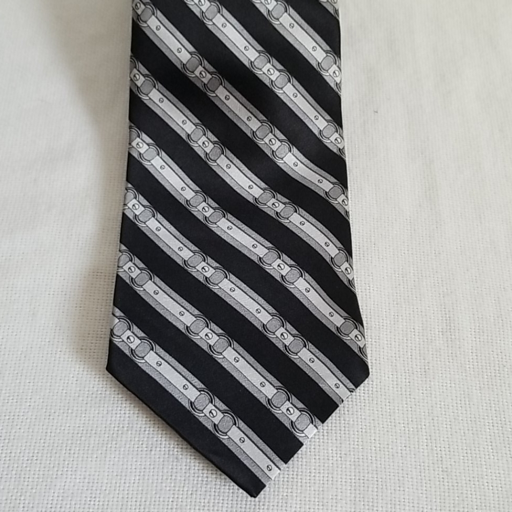 Michael Kors Black Gray Print Silk Tie